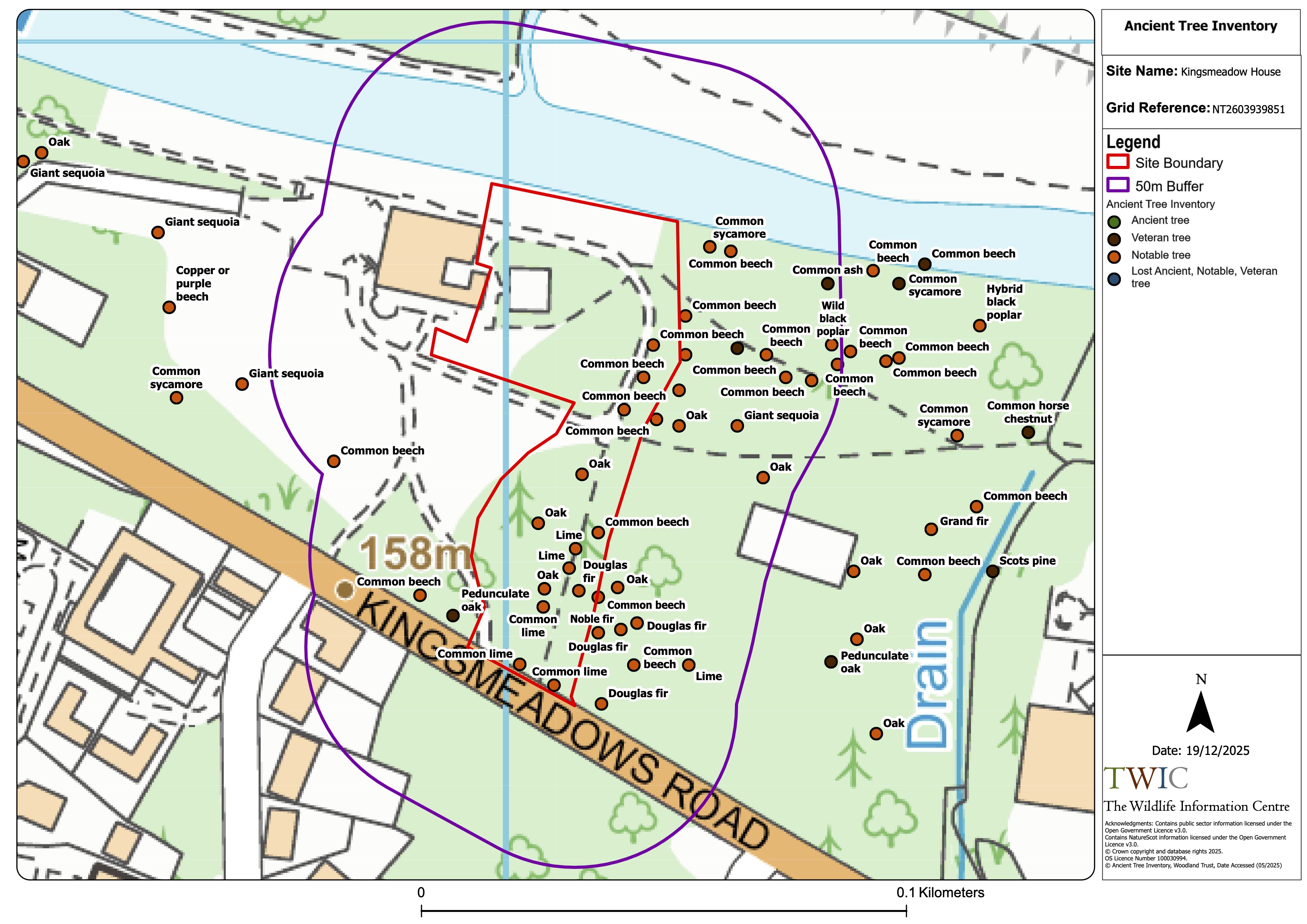 Ancient Tree Inventory Kingsmeadows House plus appropriate buffer